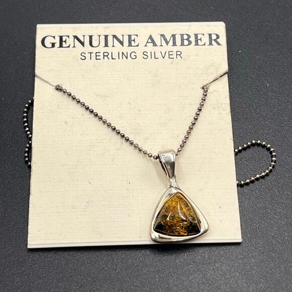 925 Sterling Silver Beautiful Rustic Baltic Amber Pendant Necklace New - Picture 1 of 8